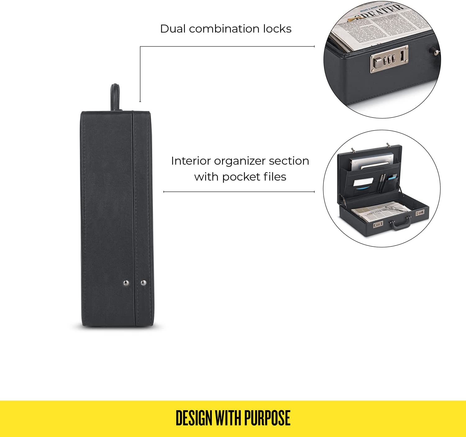 Solo Grand Central Attaché Briefcase with Combination Locks, Black - Image 3